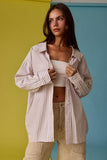 Luna Taupe Oversized Stripe Button Down