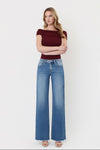 Mid Rise Uneven Raw Hem Wide Leg