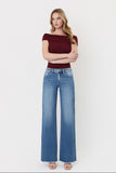 Mid Rise Uneven Raw Hem Wide Leg