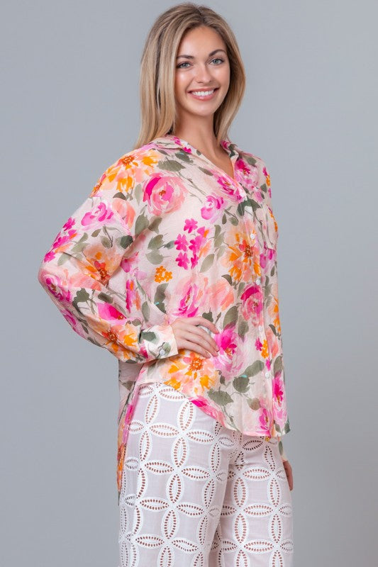 Floral Printed Long Sleeve Button Up