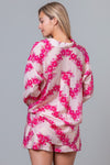 Pink Floral Long Sleeve Button Down and Short Set