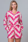 Pink Floral Long Sleeve Button Down and Short Set
