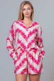 Pink Floral Long Sleeve Button Down and Short Set