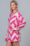 Pink Floral Long Sleeve Button Down and Short Set