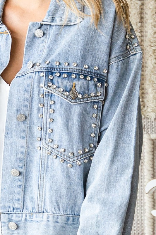 Chunky Rhinestone Denim Jacket