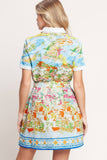 Santorini Print Woven Mini Dress with Tie Belt