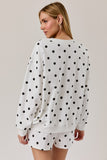 Crew Neck Long Sleeve Polka Dot Print Sweatshirt