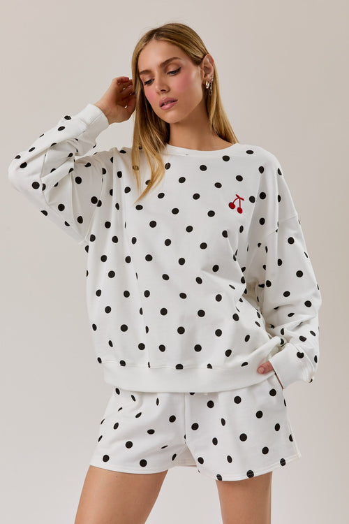 Crew Neck Long Sleeve Polka Dot Print Sweatshirt