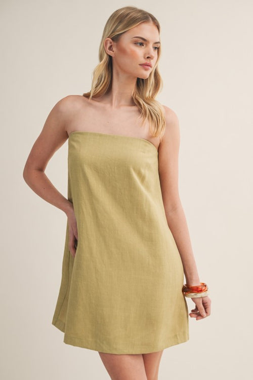 Matcha Ruched Back Tube Dress