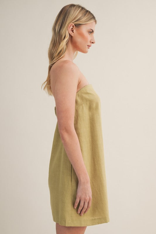 Matcha Ruched Back Tube Dress