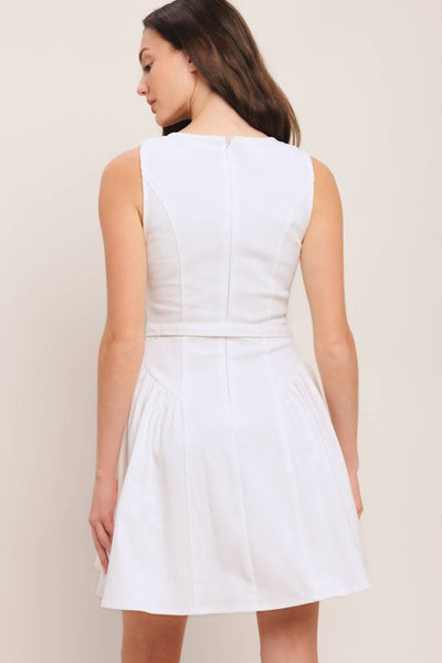 White Golden Belt Dress With Belt