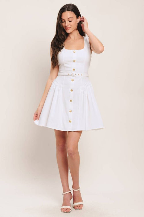 White Golden Belt Dress With Belt