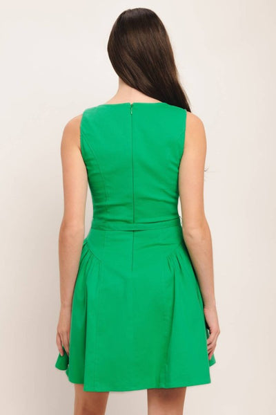 Green Gold Button Dress with Belt