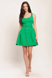 Green Gold Button Dress with Belt