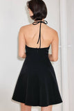 Black Halter Circle Skirt Mini Dress