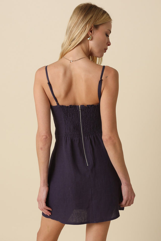 Navy Linen Button Dress