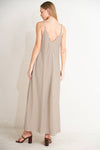 Brown and White Striped Maxi Dress with V-Neckline
