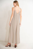 Brown and White Striped Maxi Dress with V-Neckline