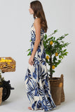 Blue Leaf Detailed High Neck Maxi Dress