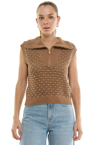 Crochet Pearl Sleeveless Sweater