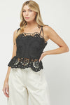 Black Eyelet Peplum Top