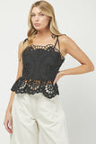 Black Eyelet Peplum Top