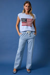 Light Blue Flag Sweater Sleeveless Top