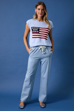 Light Blue Flag Sweater Sleeveless Top