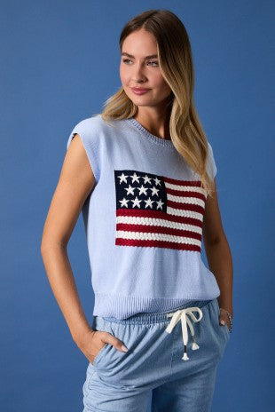 Light Blue Flag Sweater Sleeveless Top