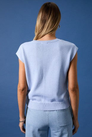 Light Blue Flag Sweater Sleeveless Top