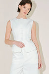 White Button Down Vest With Gold Side Hardware Pocket
