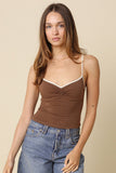 Brown Contrast-trim Cami Top