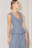 Denim Striped Seersucker Peplum Top