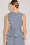 Denim Striped Seersucker Peplum Top