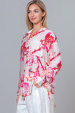 Pink Printed Long Sleeve Button Up