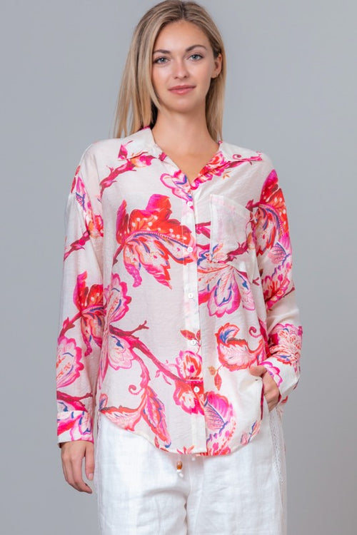 Pink Printed Long Sleeve Button Up