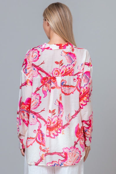 Pink Printed Long Sleeve Button Up