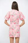 Pink Floral Collared Belted Mini Dress