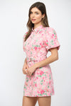 Pink Floral Collared Belted Mini Dress