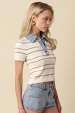 Short Sleeve Sweater With Denim Contrast