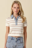 Short Sleeve Sweater With Denim Contrast