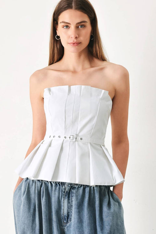 White Solid Woven Tube Top