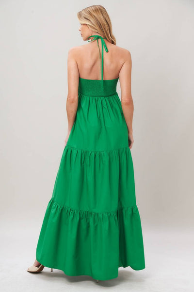 Green Twist Front Tiered Maxi Dress