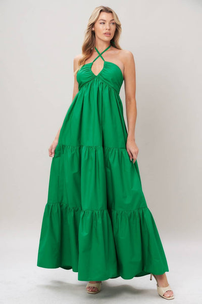 Green Twist Front Tiered Maxi Dress