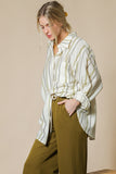 Cream Multi Stripe Oversized Button Down Top