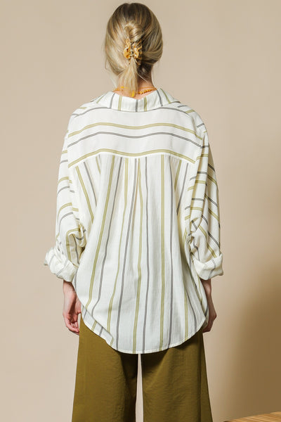 Cream Multi Stripe Oversized Button Down Top