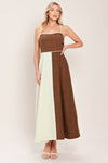 Beige & Brown Contrast Midi Dress