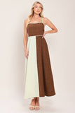 Beige & Brown Contrast Midi Dress
