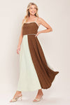 Beige & Brown Contrast Midi Dress