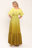 Yellow Ombre Tiered Maxi Dress w/ Puff Sleeves
